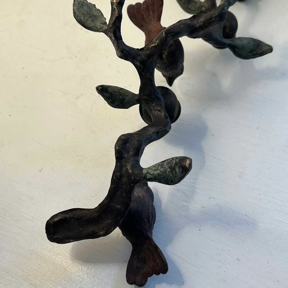 Vintage brass/metal 3 bird brutalist candelabra branch